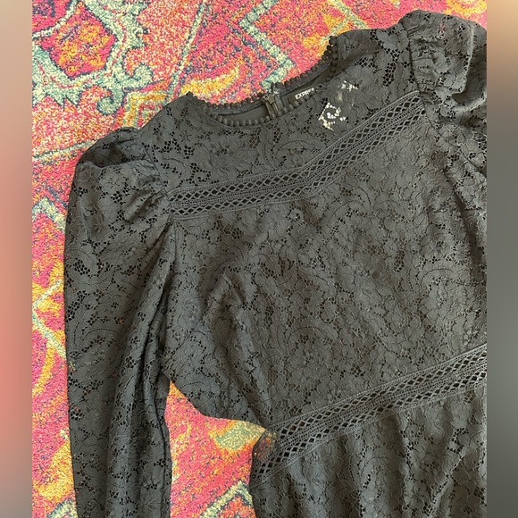 NWT Express | Women’s Black Lace Long Puffer Sleeves Cut Out Sides Dress Size XL - Picture 9 of 16